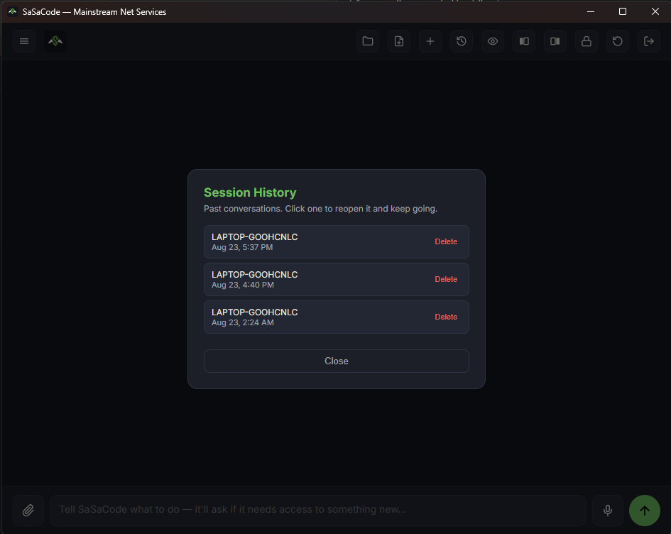 SaSaCode session history